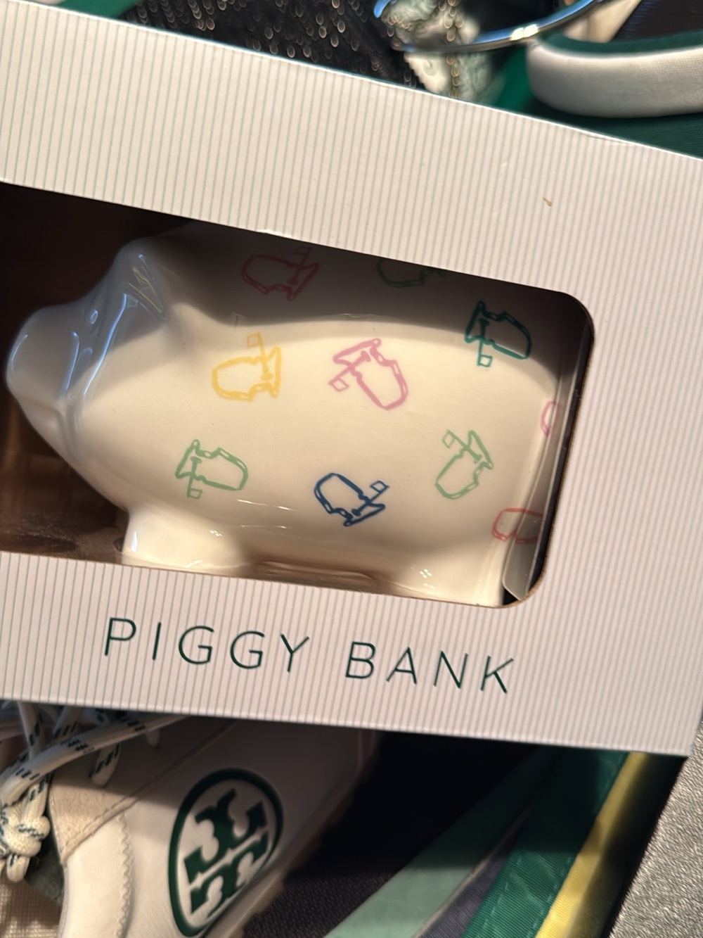 Multicolor Icon Ceramic Piggy Bank - White Savings Bank
